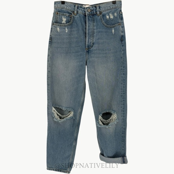 NWT BOYISH Toby High Rise Relaxed Fit Distressed Jeans | Sz 27 | Medium Indigo - Picture 2 of 14